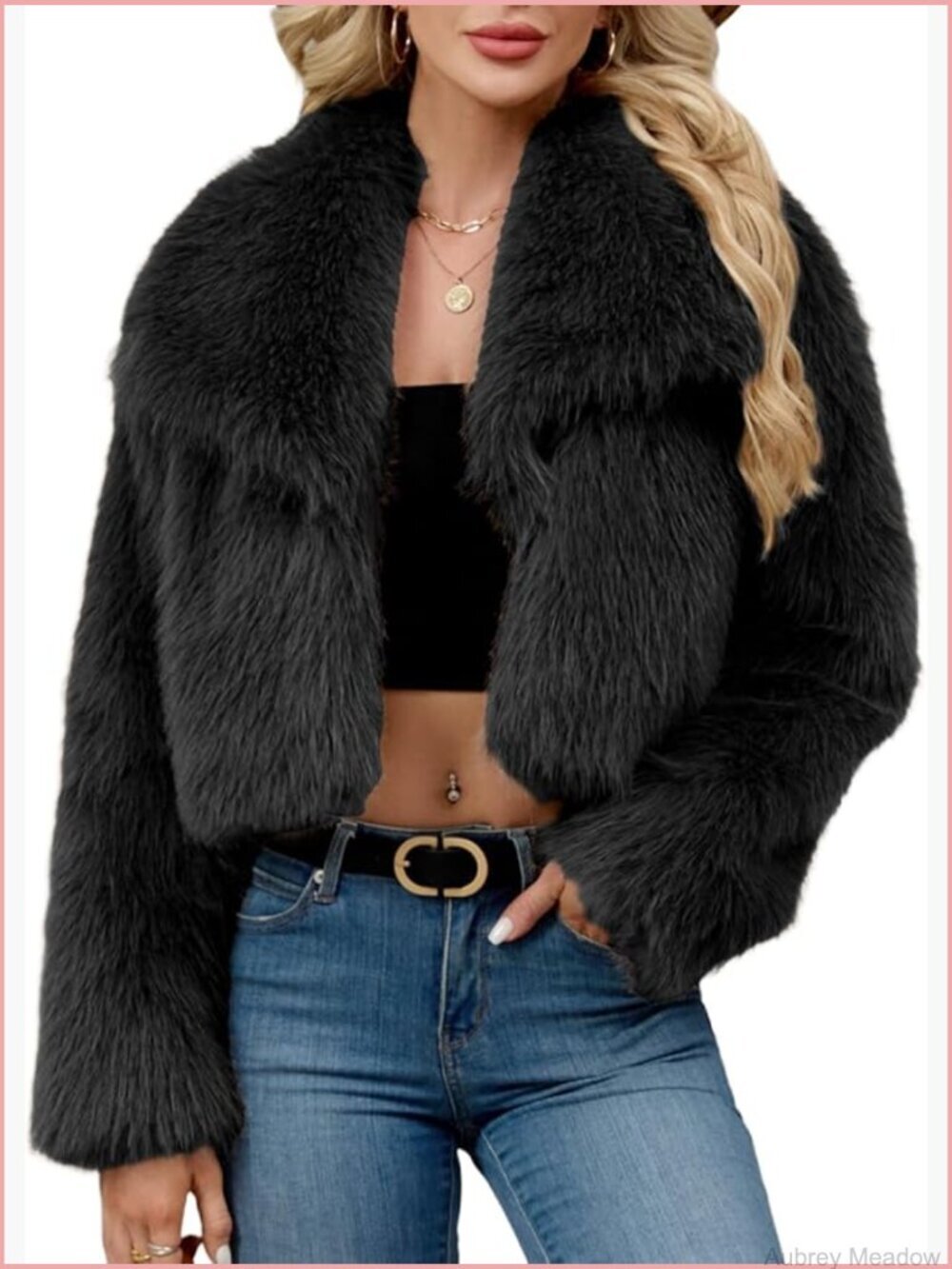 Women's Faux Fur Coat Cropped Long Sleeve Open Front Winter Jacket Shaggy
